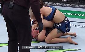 Vanessa Demopoulos gets dropped by a vicious right hand from Silvana Gomez-Juarez, but Vanessa surprises her with an armbar, and then surprises Joe Rogan