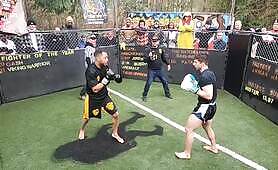 Crazy skilled backyard kickboxing match. Uncut