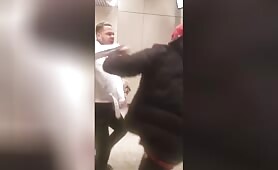 Guy knocks out other guy while holding his soda and food the whole time